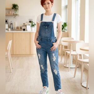 Ci Sono💙Distressed Denim Women's Overalls💙Side&Back Pockets💙Button Sides Sz M